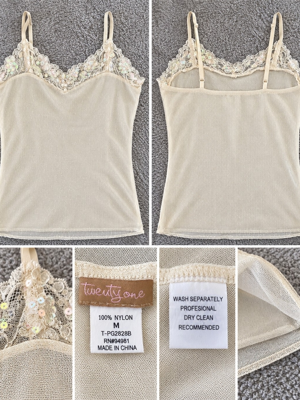 Twenty One Cream Lace-Trim Sequin Camisole